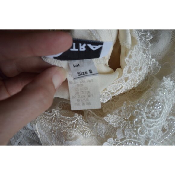 Vintage 80s Ivory Lace Satin 20s Flapper Revival Drop Waist Wedding Dress Size 8 - Picture 7 of 9